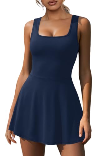 Image of NIASHOT Women's Athletic Dress with Built-in Shorts & Pockets Workout Tennis Golf Active Wear U Neck A-line Dresses