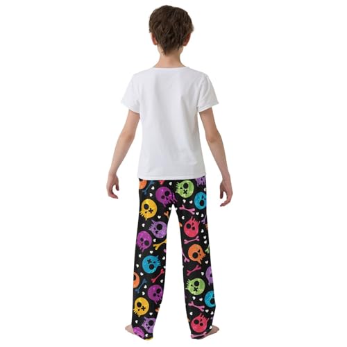 ZZXXB Colorful Print Skull Boys Long Pants Soft Trousers Elastic Waist Kids Lounge Bottoms with Pockets S-XL3