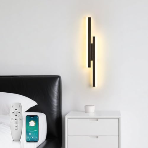 SUCIKORIO LED Wall Light 40cm Long Led Wall Lights Dimmable 5%-100% 3000K-6000K Warm Cool White Modern Wall Sconce Lamp Internal Wall Lamps Indoor with Remote Control & APP for Bedroom, Living Room