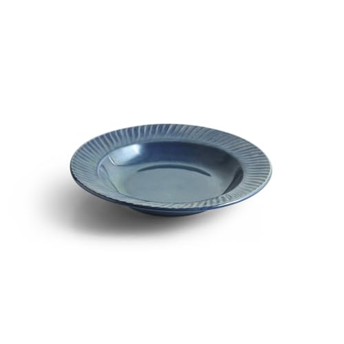Image of ExclusiveLane 'Cosmic Hollow' Ceramic Pasta Bowl /Plate for Serving (410 ML, Microwave Safe, Hand-Embossed) | Snack Serving Plate for Kitchen Serving Plate for Snacks