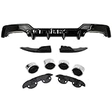 IKON MOTORSPORTS, Rear Diffuser & Aprons & Muffler Tip Compatible with 2019-2022 Toyota Corolla Hatchback,TS Style Painted Attitude Black Metallic (Color Code #218) ABS Plastic Rear Bumper Lip