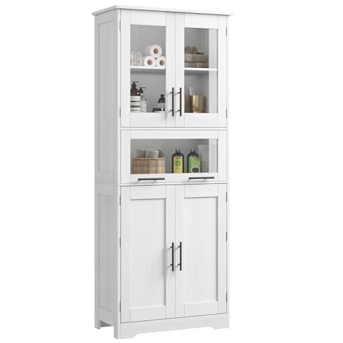 Garvee Con Clásico 67 Pulgadas Armarios De Cocina, Mueble Baño, Armario Baño, Mueble Auxiliar Baño con 4 Puertas, y Mueble De Baño Armario De Suelo para Cocina o Sala De Estar, Comedor(Roble Blanco)