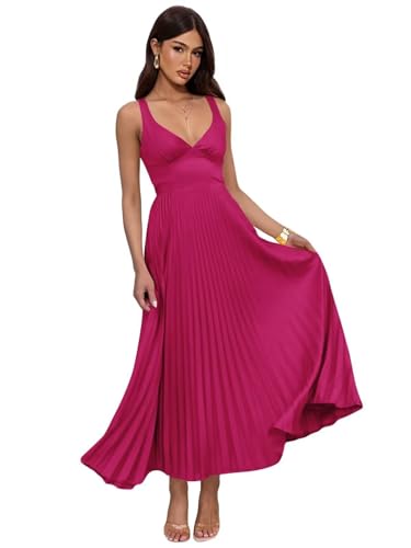 DVBTRGN Pleated Satin Bridesmaid Dresses for Women Fuchsia Corset Maxi