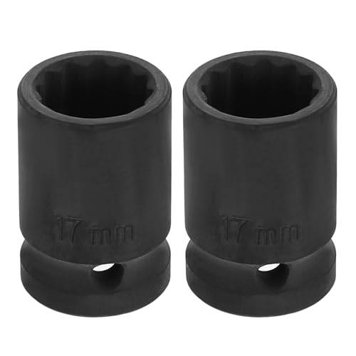 Image of HARFINGTON 2pcs 1 /2 inch Drive x 17mm Shallow Impact Socket 12-Point Metric CR-V Steel Spindle Nut Impact Flip Sleeve for Home Auto Nuts Bolts Repair
