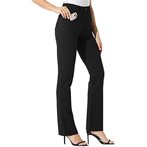Willit 31" Women's Yoga Dress Pants Bootcut Work Slacks Stretch Office with Belt Loops 4 Pockets Black M Cover
