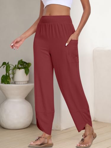 Image of ANRABESS Womens Wide Leg Palazzo Capri Barrel Pants Brick Red XXL