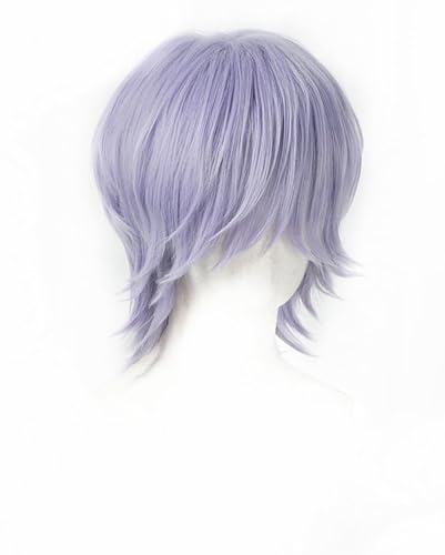 Lucoacos Anime Cosplay Wig Light Purple Mens Short Hair Halloween Party Costume Wigs