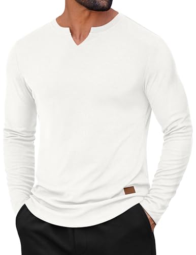 COOFANDY Men's Long Sleeve Muscle T Shirts Casual V-Neck Slim Fit Longline Ribbed Shirts Stretch Tee Shirts