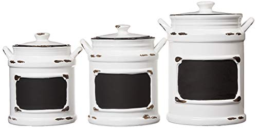 American Atelier Vintage Canister Set 3-Piece Ceramic Jars Chic Design With Lids For Cookies, Candy, Coffee, Flour, Sugar, Rice, Pasta, Cereal & More, 21X8X11, White With Black Distressing #TOP1