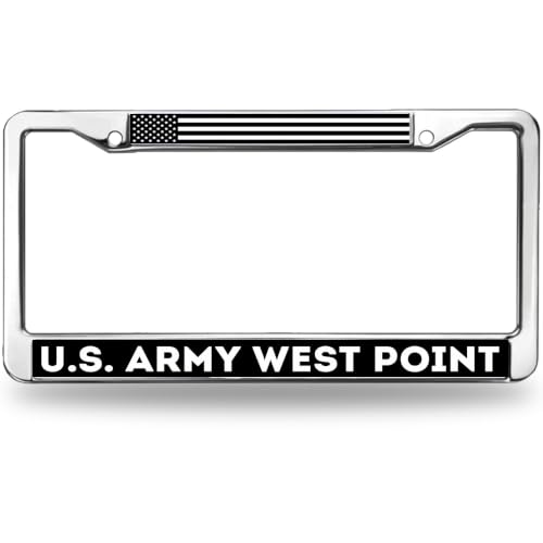 Image of US Army Military Academy License Plate Frame, Metal Auto Tag Cover Holder | Show support for military graduates with this durable metal license plate frame, weather-resistant and built to last.