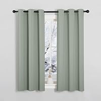 PONY DANCE Sage Green Blackout Thermal Curtains for Kids Eyelet Short Light Blocking Curtains for Bedroom Kitchen Balance Temperature Privacy Drapes, W 34\" x L 54\", 2 Pieces