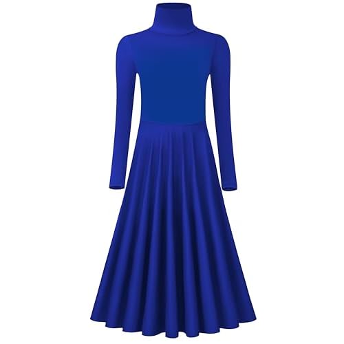 MOLLDAN Girls Praise Dance Dress High Neck Long Sleeve Liturgical Church Worship Fit Full Length,Breathable Lined Royal Blue 4-6 Years