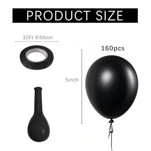 Image of Black Balloons Party Decorations 160 Pack 5 inch Round Halloween Latex Balloons for Black Themed Wedding Graduation Anniversary Birthday Party Backdrop Decorations