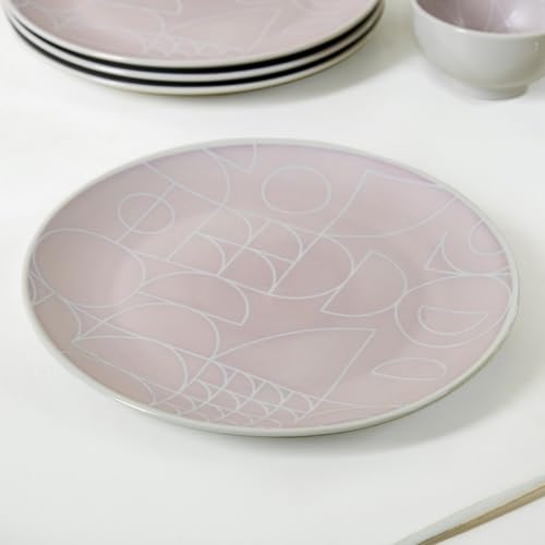 Image of Nestasia Ceramic Set of 4 Dinner Plates (10 Inch Each) - Microwave & Dishwasher Safe Full Plates with Geometric Pattern - Perfect for Home, Kitchen, Dining & Gifting (Mauve Matte Finish)