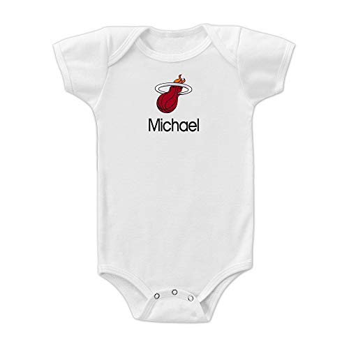 Miami Heat Custom Baby Onesie - Personalized Baby Name Embroidery & Official NBA Team Logo, Envelope Neck, Cotton, Double-Stitched, Supersoft, NBA Baby Bodysuit (White, 0-3 months)