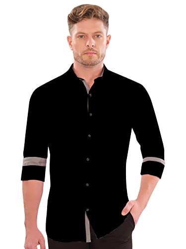Image of LookMark Men's Cotton Blend Stitched Solid Full Sleeve Regular Fit Shirt