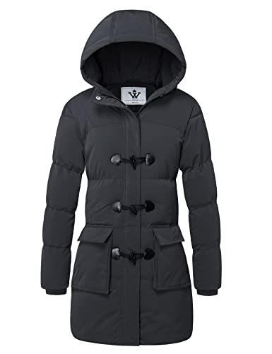 WenVen Women's Winter Lightweight Water Resistant Coats with Hood (Dark Grey,Large)