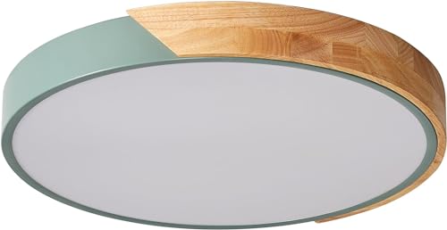 Plafonnier rond LED en bois vert moderne de 50cm pour salon - 4