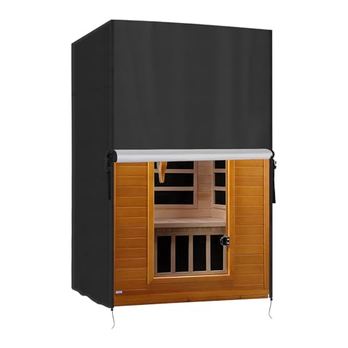 Safipotts Outdoor-Sauna-Abdeckung für 2 Personen, strapazierfähig, wasserdicht, für dynamische Andora-Holz-Infrarot-Heimsauna (schwarz, nur Abdeckung) (120 cm L x 112 cm B x 180 cm H)