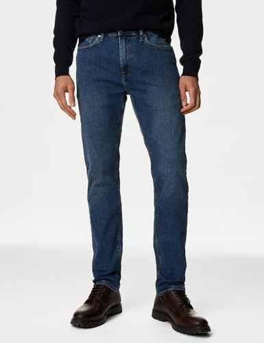 Image of Marks & Spencer Mens Light Wash Mid Rise Slim Fit Jeans
