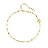KHFGDS Tobilleras de oro de 14 quilates para mujer, tobilleras de oro para mujer, pulseras de tobillo de cadena de accesorios de cuentas para mujer, medallón de la Virgen María y delicada cruz