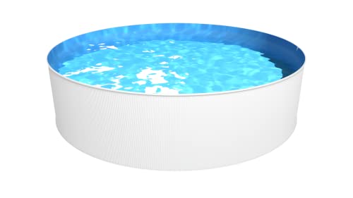 Steinbach Stahlwandpool New Splasher Secure – 011002 – Ø 350 x 90 m – Runder Pool in Weiß und blauer Innenfolie für bis zu 7.800 l Wasserinhalt – Mit Einhänge-Kartuschenfilteranlage und Leiter