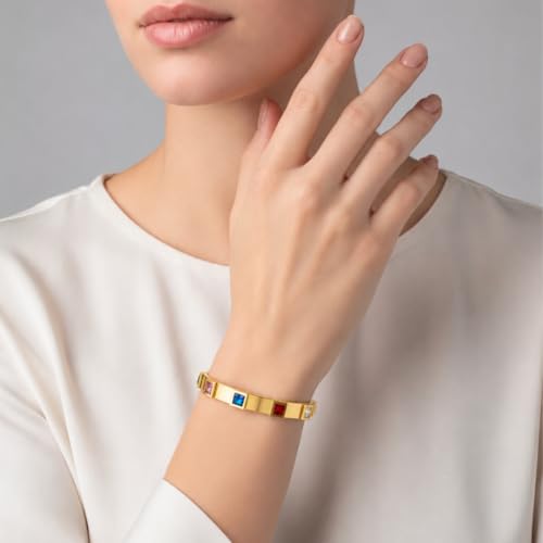 Image of Stylish Gold Plated Bangle for Women | Daily Use Stainless Steel Kada | Anti-Tarnish Waterproof Cuff | Multicolour Crystal Evil Eye | Daily Wear Bracelet For Womens | Premium Gift For Girl