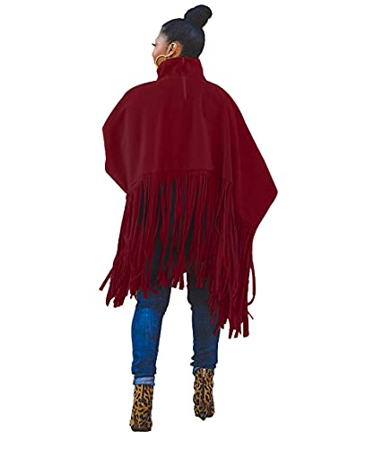 Womens Pullover Fringe Sweatshirt Tops Loose Long Sleeve Mock Neck Tassel Shawl Wrap Jacket Streetwear2