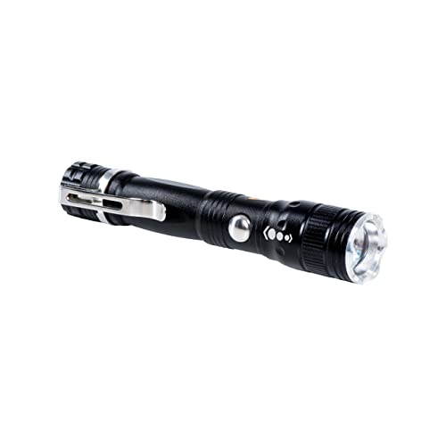 MAUL LED-Taschenlampe luna – robuste und outdoor-taugliche LED Taschenlampe inkl. Halteclip aus Metall – Stabtaschenlampe mit langer Leuchtdauer und Spritzwasserschutz (IPX4) – schwarz