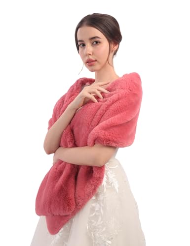 Teyglen Women's Wedding Faux Fur Shawl Cold Winter Warm Fur Wrap Cross Fur Shawl Bridal Fur Collar Scarf for Evening Party2