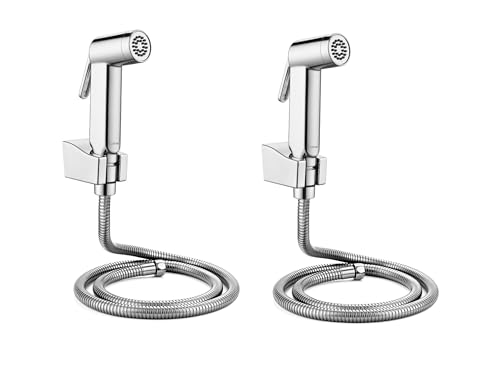Image of LUVBATH Italian Design Health Faucet Set for English Toilet | High Pressure ABS Jet Spray with 1m SS 304 Hose Pipe & Wall Hook | Durable & Leakproof Bathroom Bidet | Easy Installation | Pack of 2