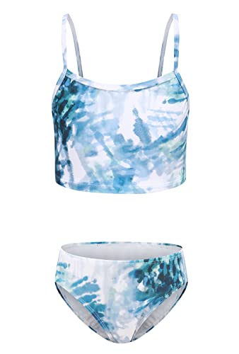 Image of Girls Two Piece Swimsuits Bikini Tie Dye Bathing Suit Hawaiian Swimwear Set for Girls Green Size 8 /7-8