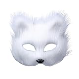 ikasus Artificial Fox Face Cover Mask Halloween Fox Mask Cosplay Costume Half Face Animal Furry Party Christmas Party White