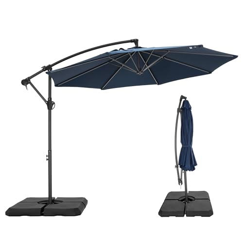 Sophia & William Offset Patio Umbrella 10ft Outdoor Table Umbrella Hanging Umbrella Market Umbrella with Base for Pool Garden Backyard, Navy