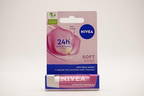 NIVEA Lip Balm Soft Rosé, Protective Lip Moisturiser with Rose Extract, 24h Moisture Care, Lip Care Melt-In Formula