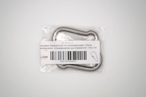 Carabiner Hook Stainless Steel 6 x 60 with Safety Nut 1 Piece Fire Brigade Carabiner - Image 2