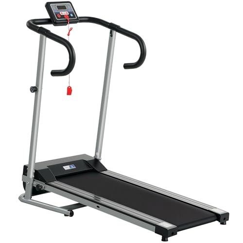 HOMCOM Cinta para Correr eléctrica Plegable Aosom.FR x FFHandball - 1 a 10 Km/h - Pantalla LCD multifunción - Potencia 500 W - Gris Oscuro Negro