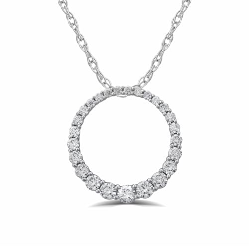 Graduating Circle Diamond Necklace for Women | 1-2 Ct. Tw. Lab Grown Diamond Pendant Necklace | White Rhodium Plated 925 Sterling Silver Circle of Love Necklace | Ideal Gift for Her