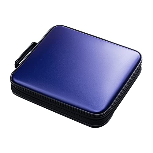 SANWA 160 Capacity CD Case, Large CD Sleeves, Portable DVD VCD Storage Box, Portable Zipper Bag, EVA Protective Blu-ray Wallet with Handle, for Car, Home, Office, Games Disc, Audio Music, Blue