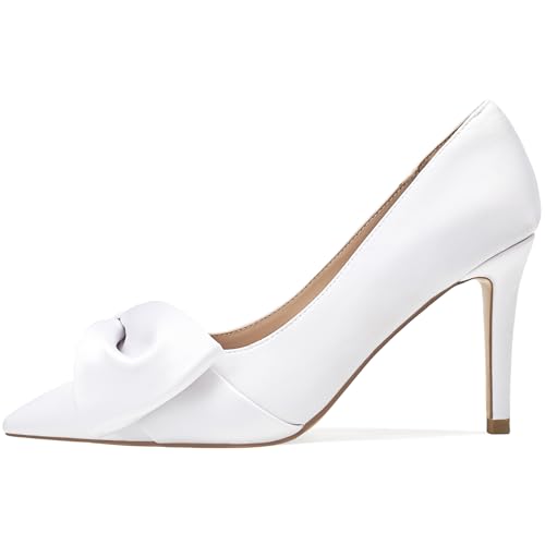 Image of Women's Slingback Heels with Bow Pointed Toe Pumps with Elasticated Strap 3.3 inch High Heels for Evening Dress Shoes