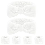 Ondder White Spa Headband and Wristband Set Makeup Spa Headband for Washing Face Skin Care Headbands Face Wash Hair Headband Make Up Head Bands Spa Party Favors Hair Accessories for Women Girls