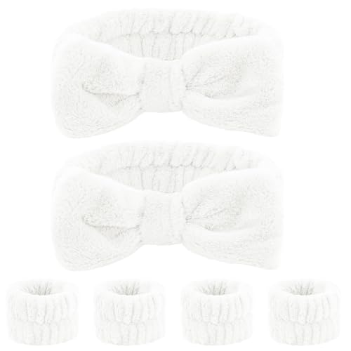 Ondder White Spa Headband and Wristband Set Makeup Spa Headband for Washing Face Skin Care Headbands Face Wash Hair Headband Make Up Head Bands Spa Party Favors Hair Accessories for Women Girls