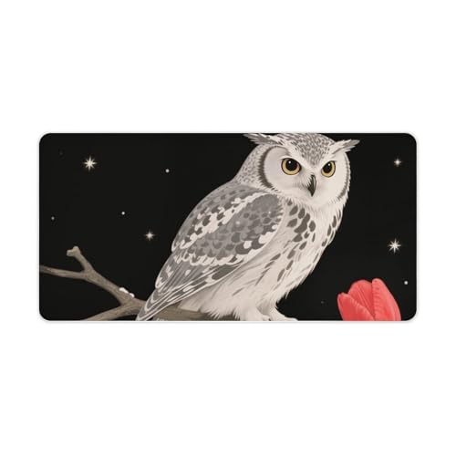 Tapis de bureau portable hibou fleur rouge pour clavier et jeux