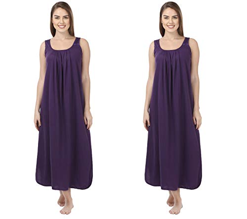 Image of BLAZON Women's Cotton Hosiery Solid Maxi Nighty Slip (Pack of 2) Available Sizes: S, M, L, XL, 2XL, 3XL, 4XL, 5XL