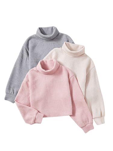 SOLY HUX Toddler Girl's 3 Piece T Shirt Turtleneck Drop Shoulder Long Sleeve Casual Tee Tops