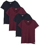 Leicht taillierte Passform Amazon Essentials Damen Tech-Stretch-T-Shirt mit kurzen Ärmeln und V-Ausschnitt (erhältlich in Übergröße), 2er-Pack, Burgunderrot Space-dye/Schwarz, L