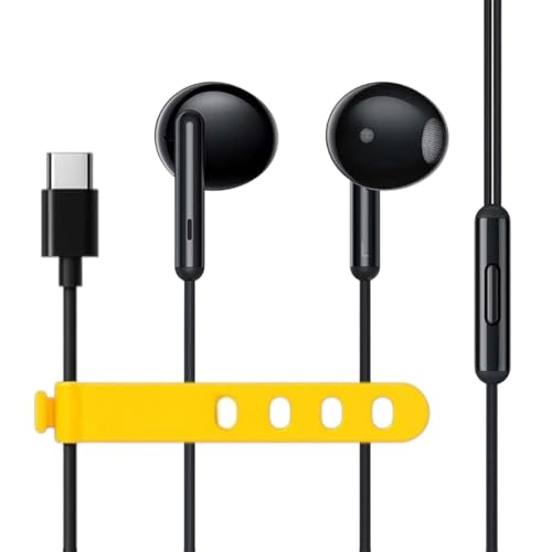 Image of Original Type C Earphones Compatible with Realme Buds Classic, Half in-Ear Wired Headset with Lightweight and Durable Cable (Black) D0004