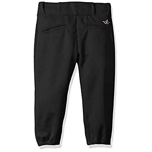 Alleson Athletic Girls' X-Large (29-31" W) Athletic Fast Pitch Softball Belt Loop Pants, Black #TOP1