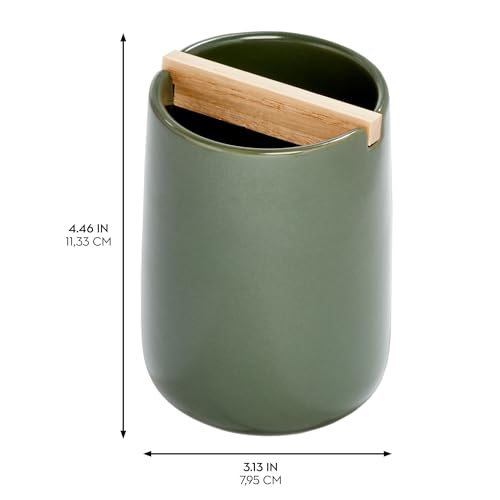 iDesign Ceramic Earth Collection Toothbrush Holder with Paulownia Wood Divider, Moss/Natural Wood - Thumbnail 3