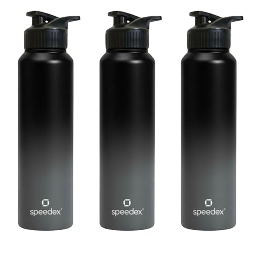 Image of Speedex Stainless Steel Metal Water Bottle 1 Ltr 1000 ml, BIS Approved, Leak Proof Sipper Cap Bottle for Office, School, Gym, Travel, Daily Use for Men, Women, Kids, Adults, Black Grey, Set of 3